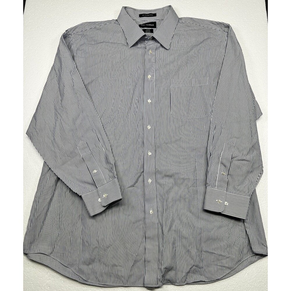 Paul Fredrick Mens 19x35 Dress Shirt Classic Fit 2 Ply Cotton Navy White Stripes